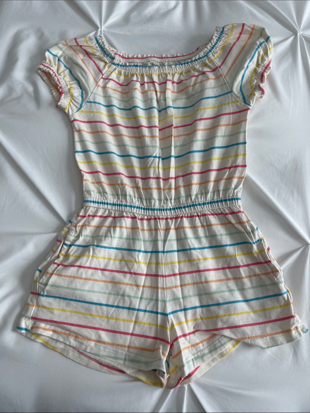 Old Navy White Multicolor Stripe Short Sleeve Romper